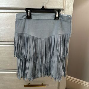 NWT Francesca’s Suede Fringe Mini Skirt Blue Small